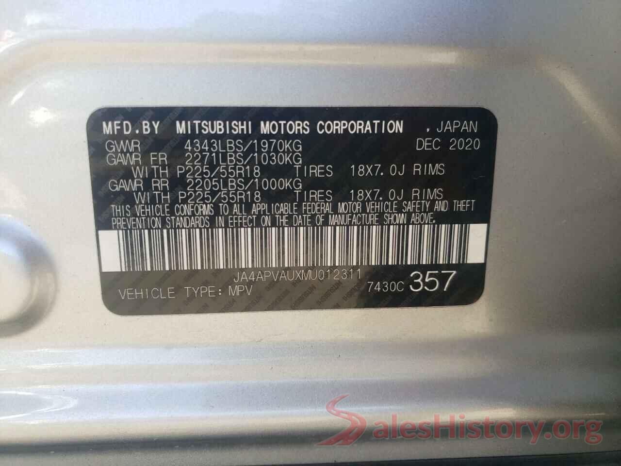 JA4APVAUXMU012311 2021 MITSUBISHI OUTLANDER