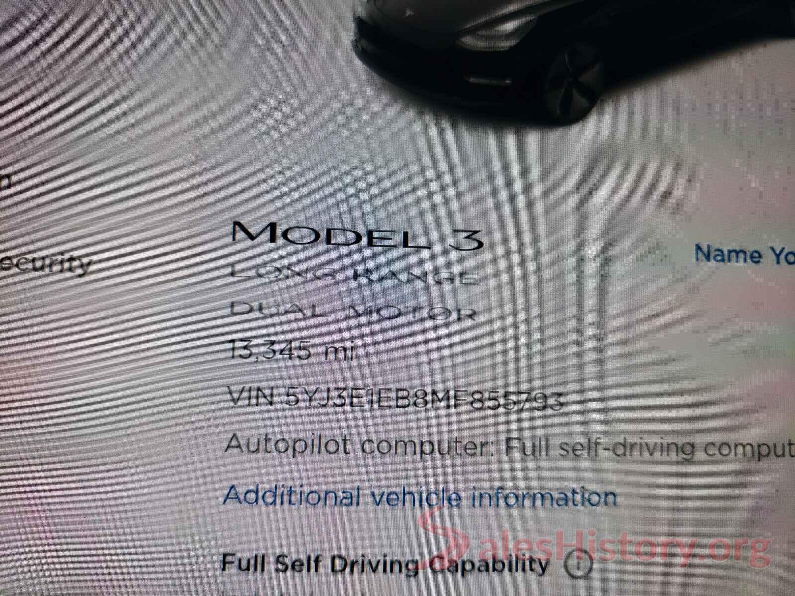 5YJ3E1EB8MF855793 2021 TESLA MODEL 3