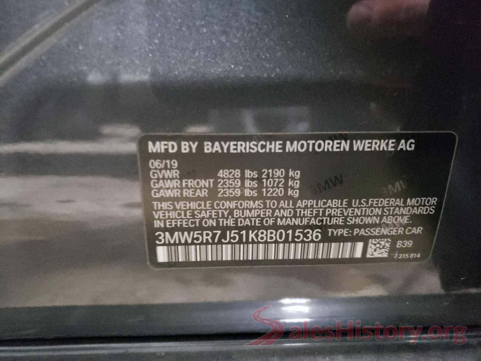 3MW5R7J51K8B01536 2019 BMW 3 SERIES