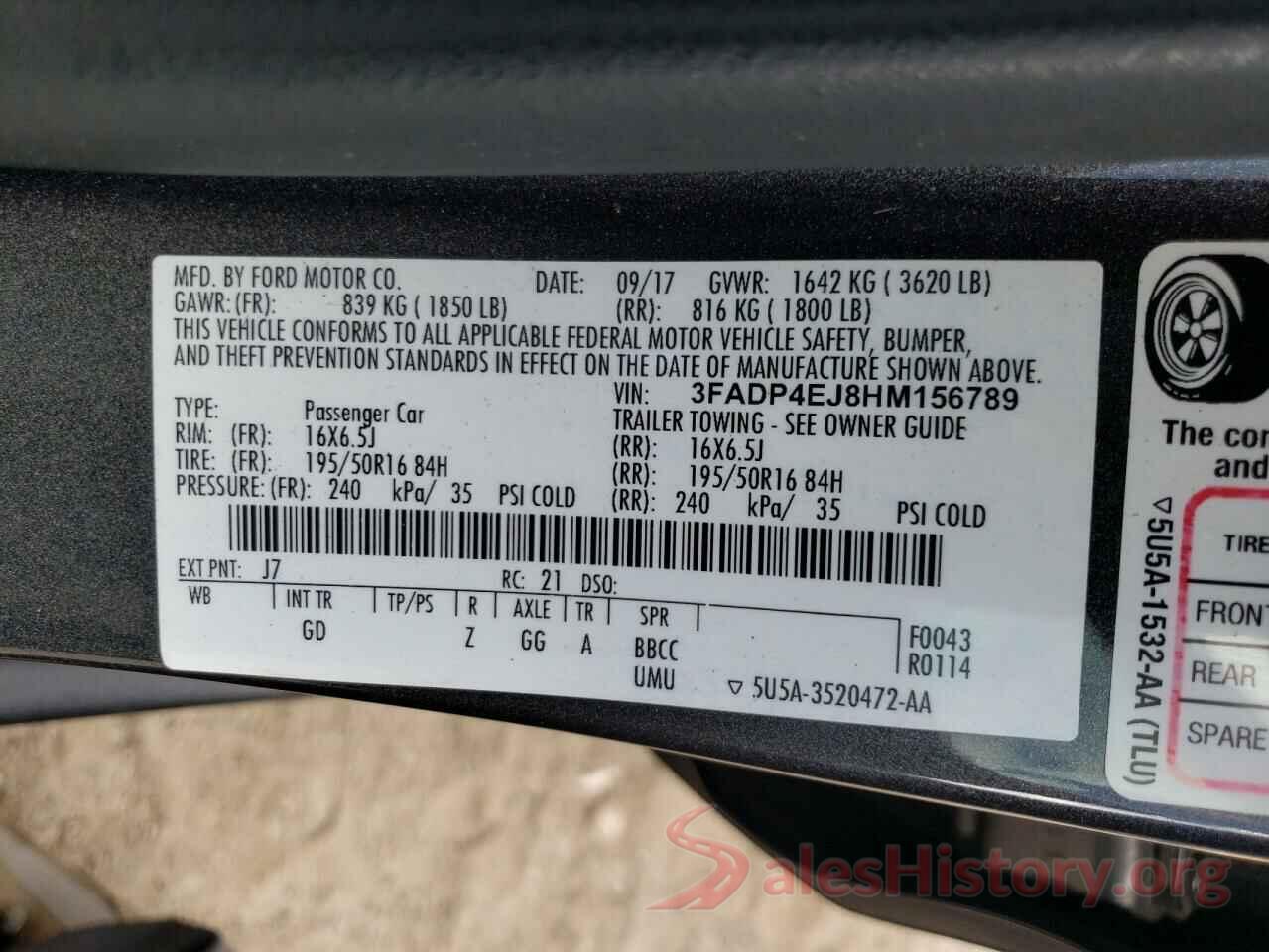 3FADP4EJ8HM156789 2017 FORD FIESTA