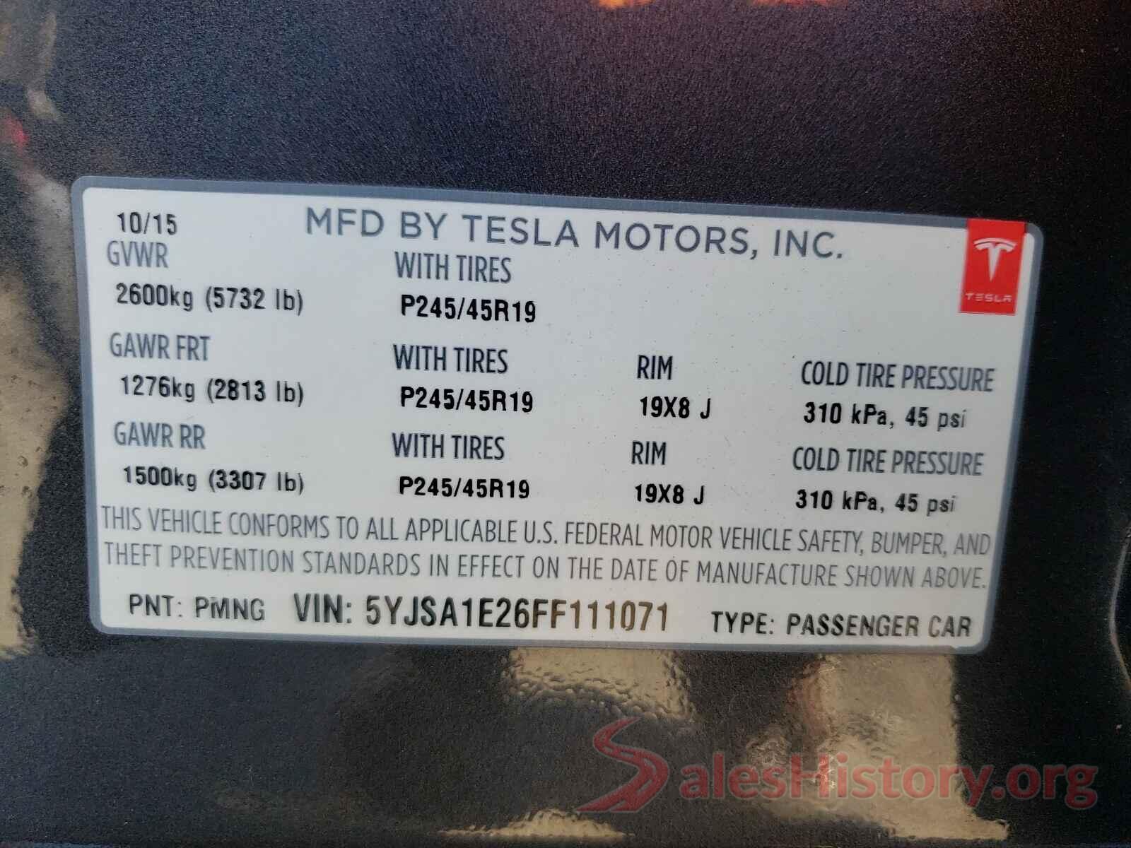 5YJSA1E26FF111071 2015 TESLA MODEL S