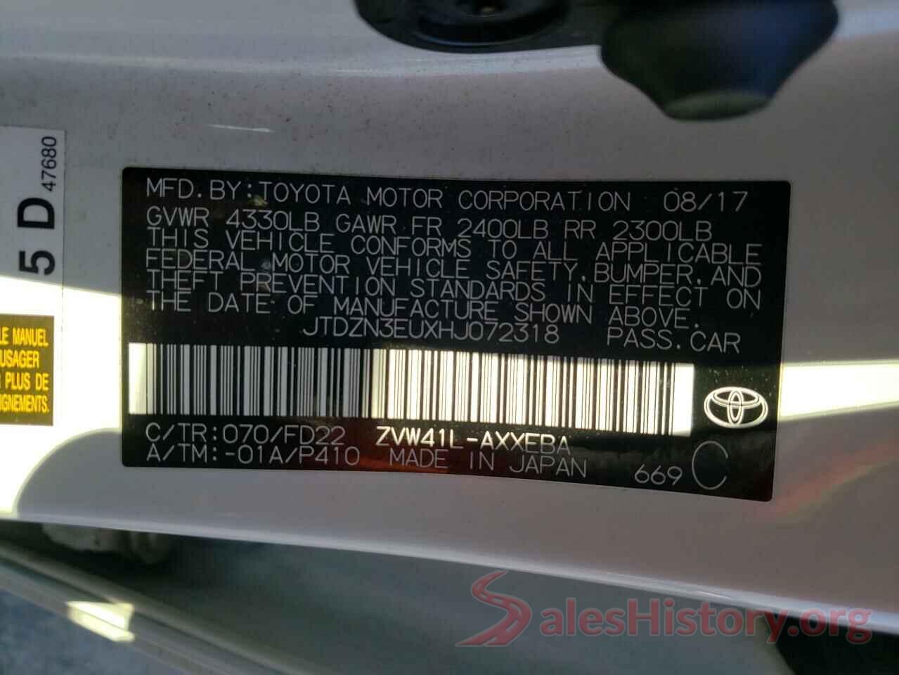 JTDZN3EUXHJ072318 2017 TOYOTA PRIUS