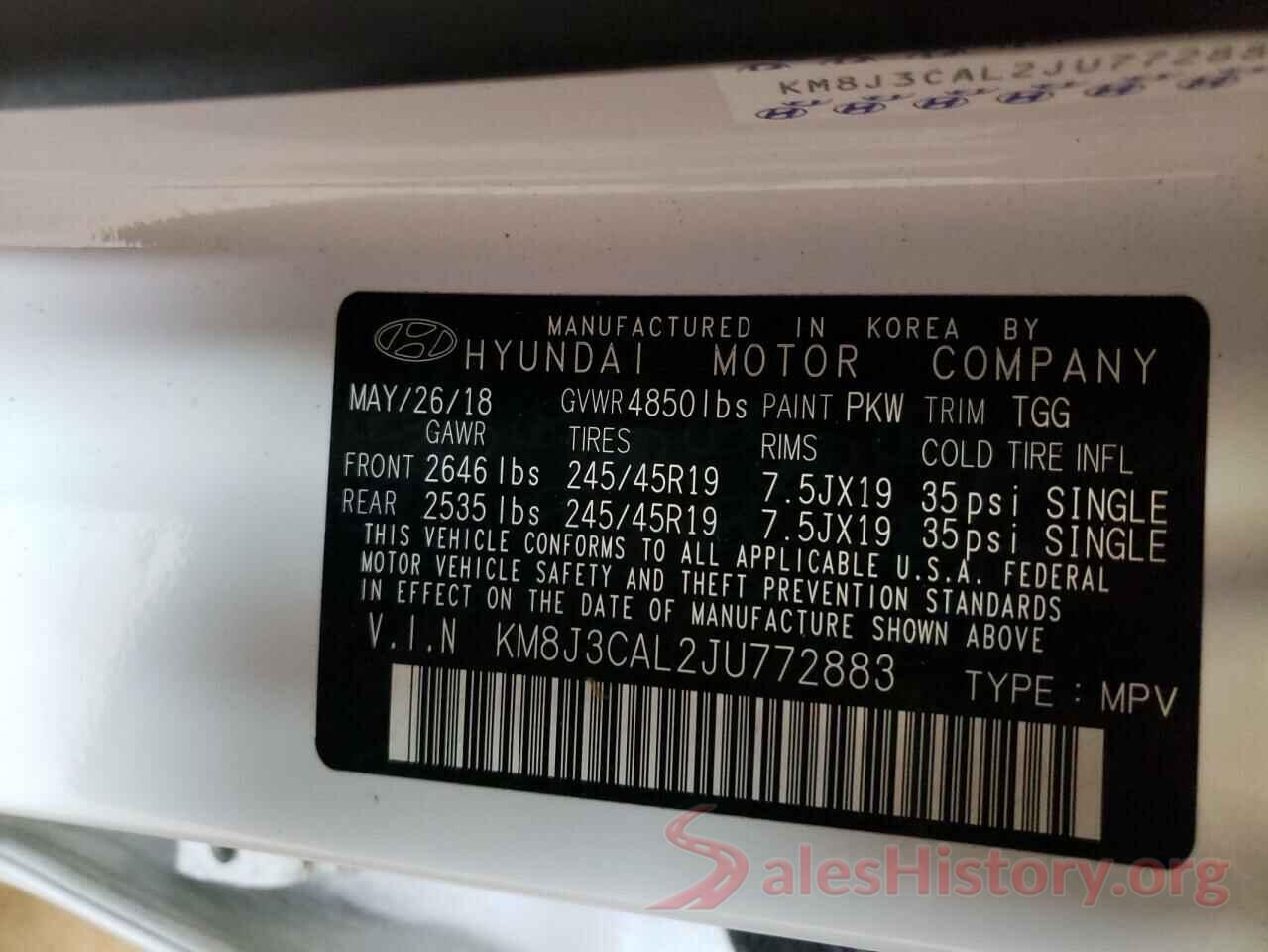 KM8J3CAL2JU772883 2018 HYUNDAI TUCSON