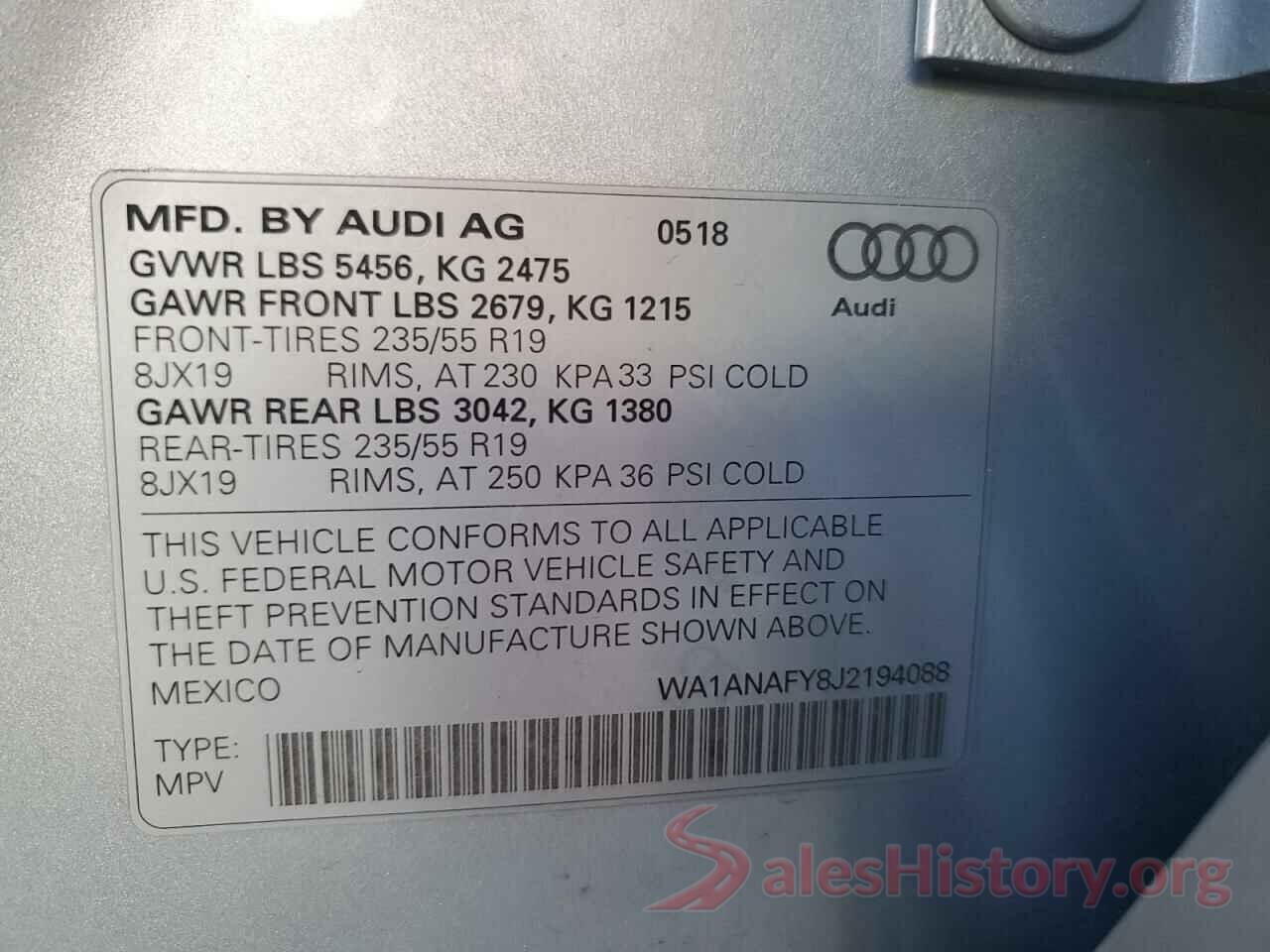 WA1ANAFY8J2194088 2018 AUDI Q5