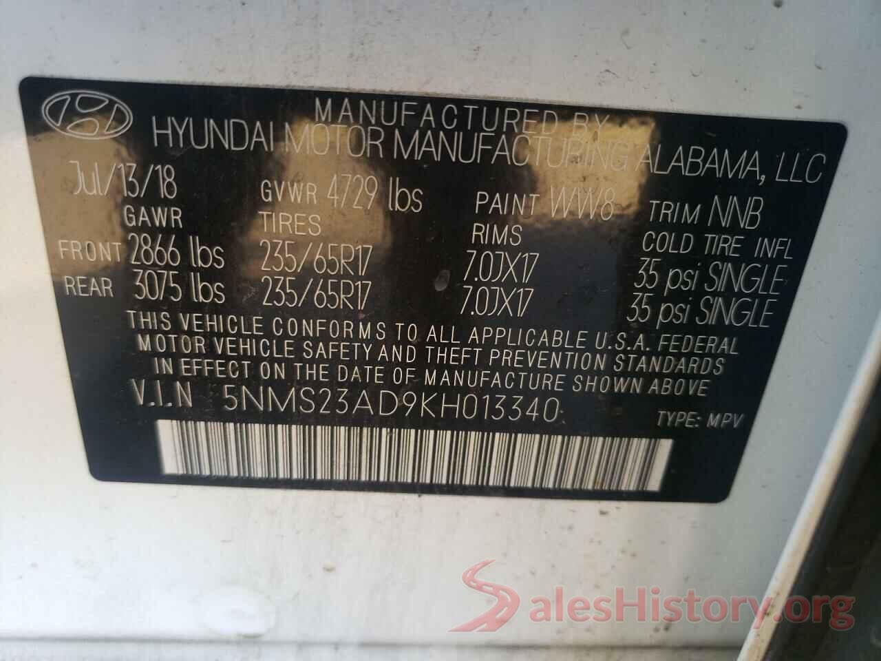 5NMS23AD9KH013340 2019 HYUNDAI SANTA FE