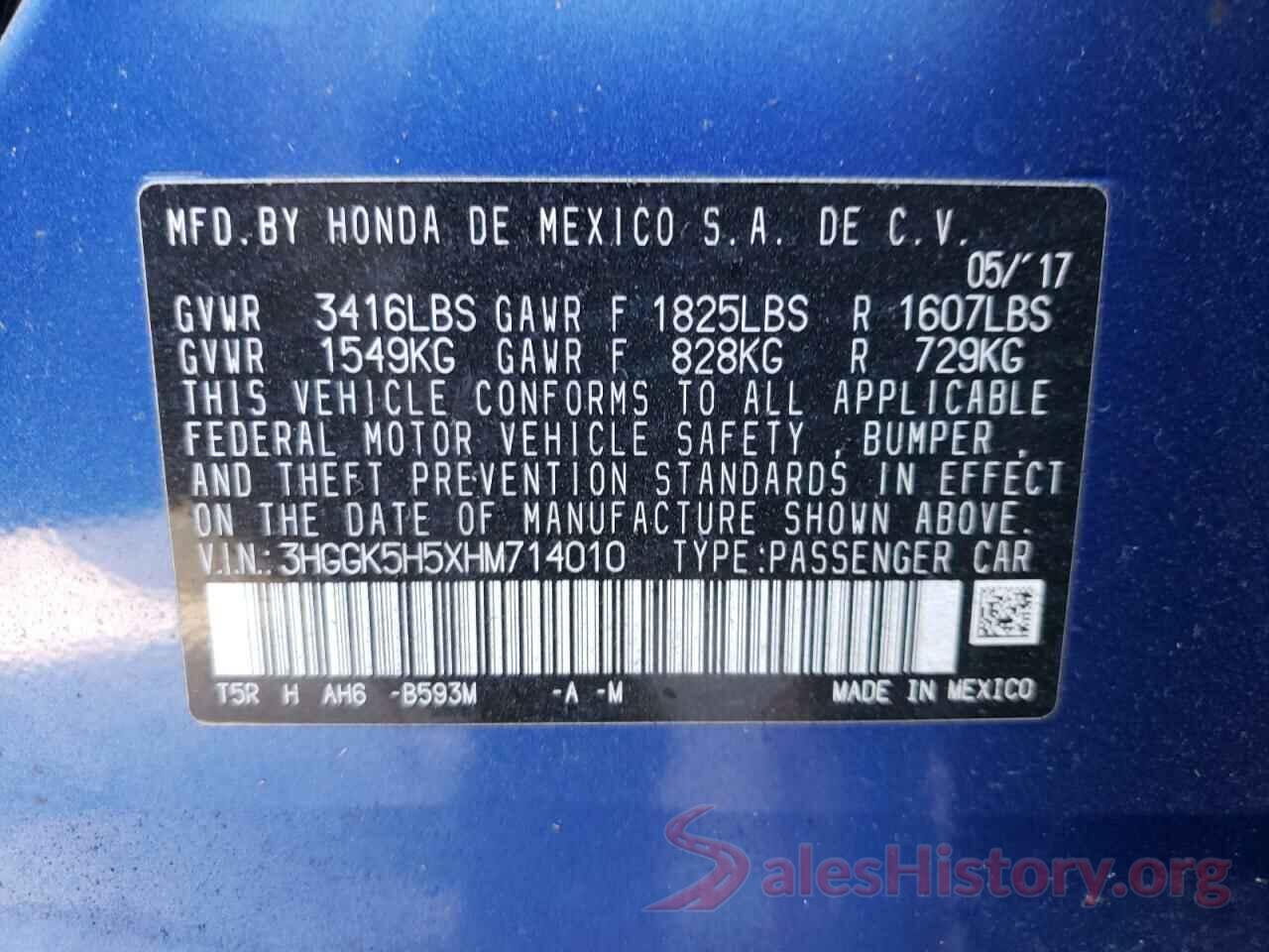 3HGGK5H5XHM714010 2017 HONDA FIT