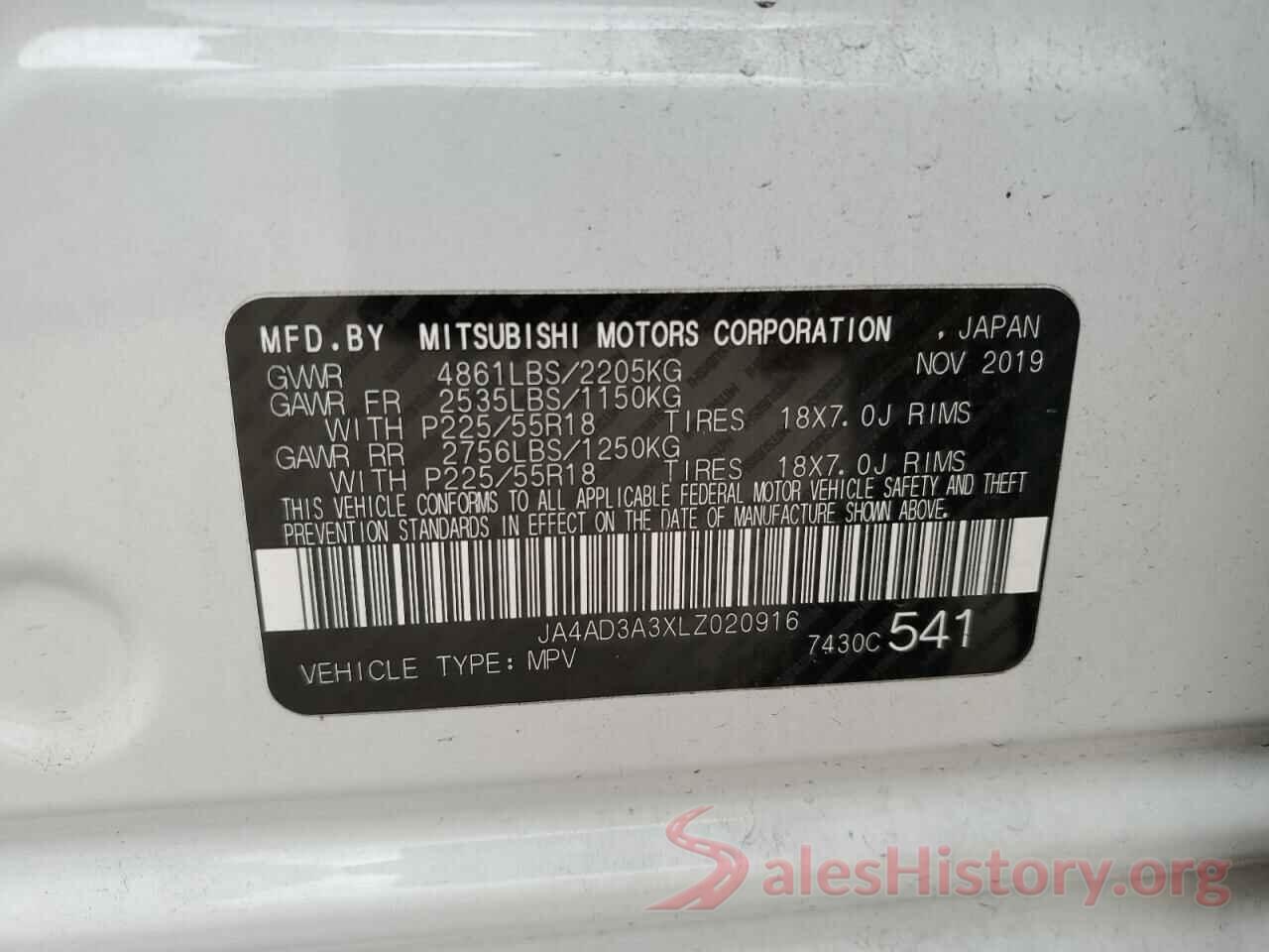 JA4AD3A3XLZ020916 2020 MITSUBISHI OUTLANDER