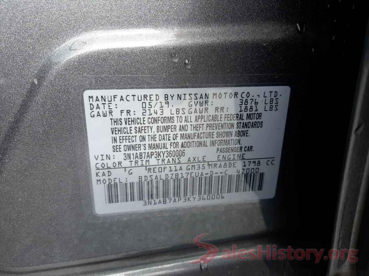 3N1AB7AP3KY360006 2019 NISSAN SENTRA