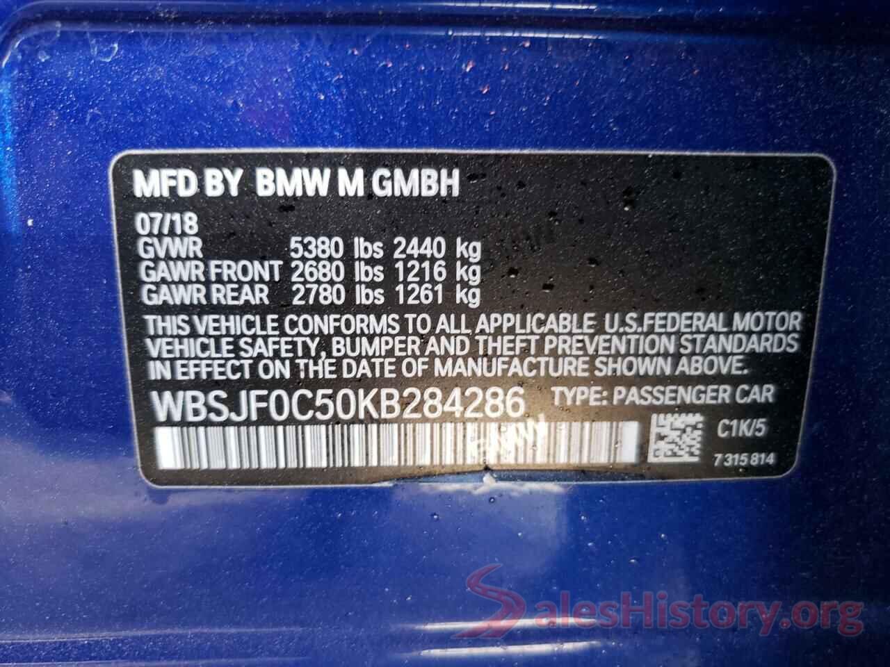 WBSJF0C50KB284286 2019 BMW M5