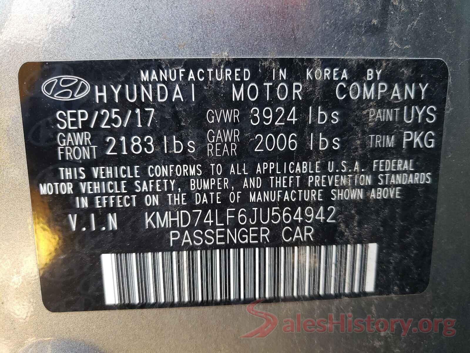 KMHD74LF6JU564942 2018 HYUNDAI ELANTRA