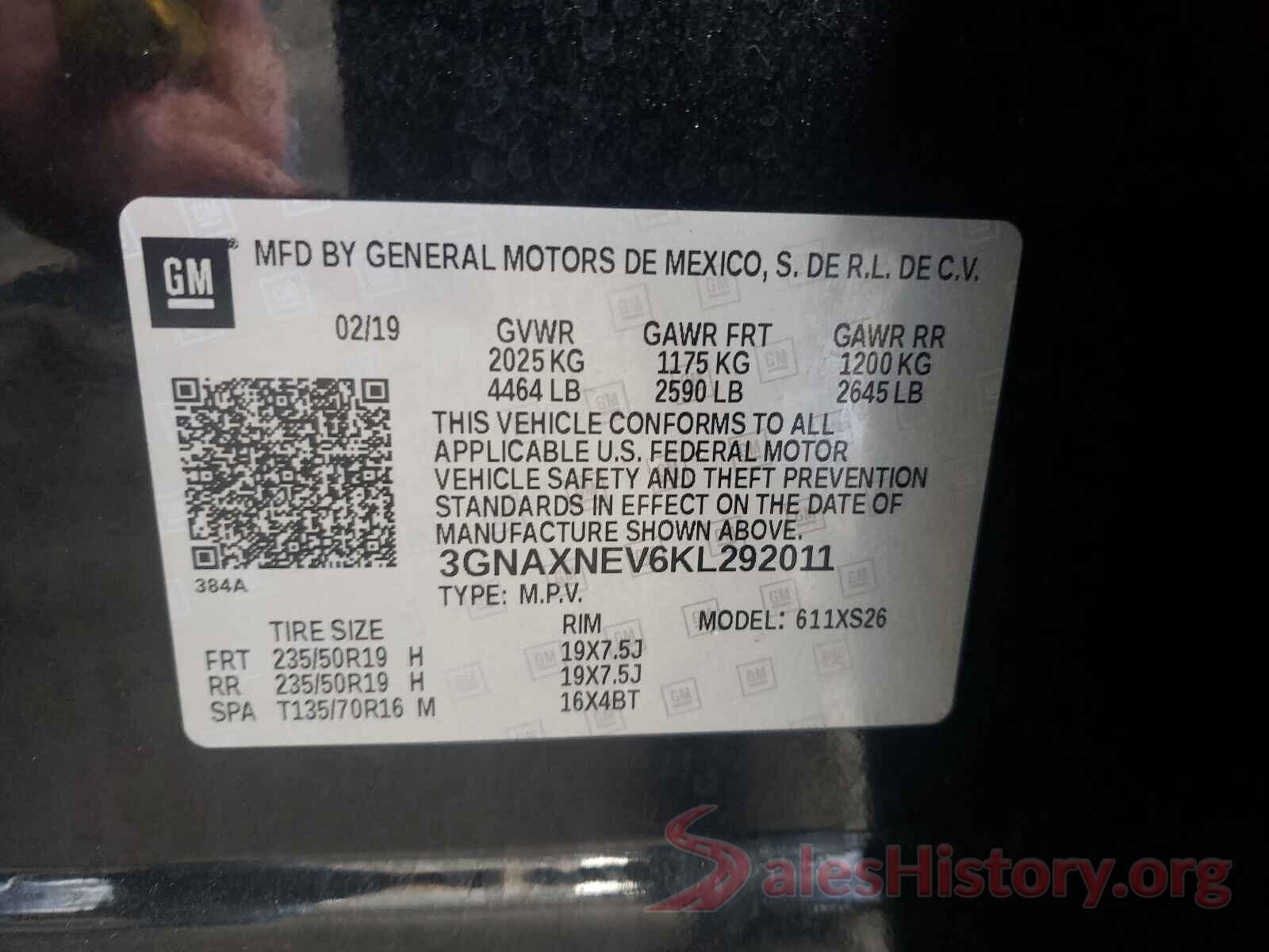 3GNAXNEV6KL292011 2019 CHEVROLET EQUINOX