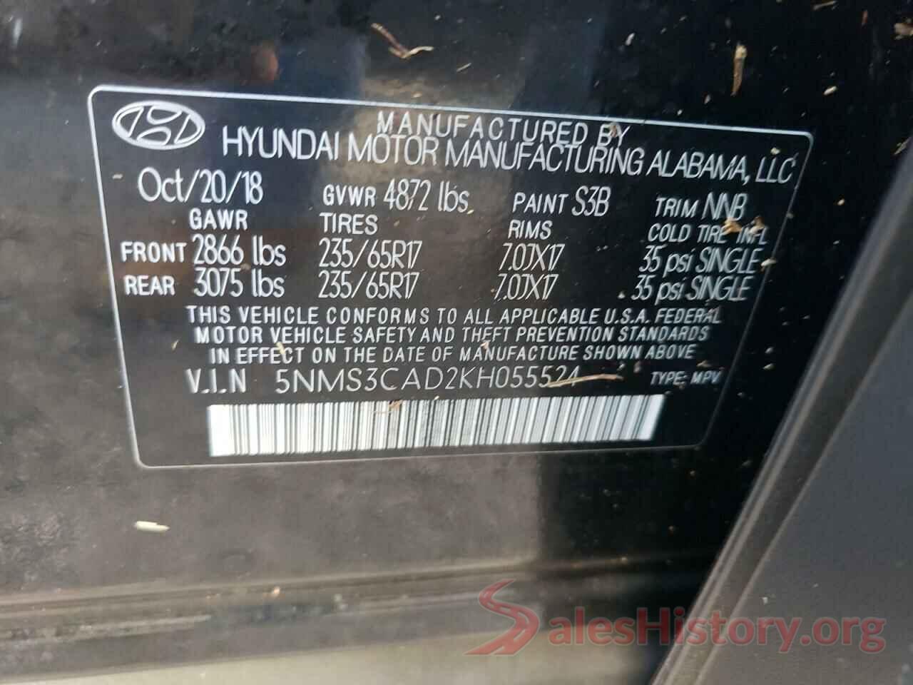 5NMS3CAD2KH055524 2019 HYUNDAI SANTA FE