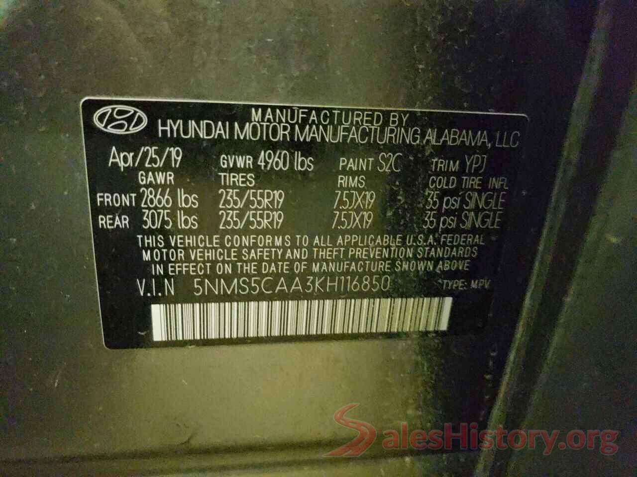 5NMS5CAA3KH116850 2019 HYUNDAI SANTA FE