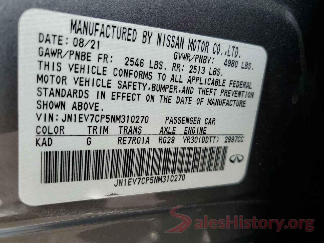 JN1EV7CP5NM310270 2022 INFINITI Q50