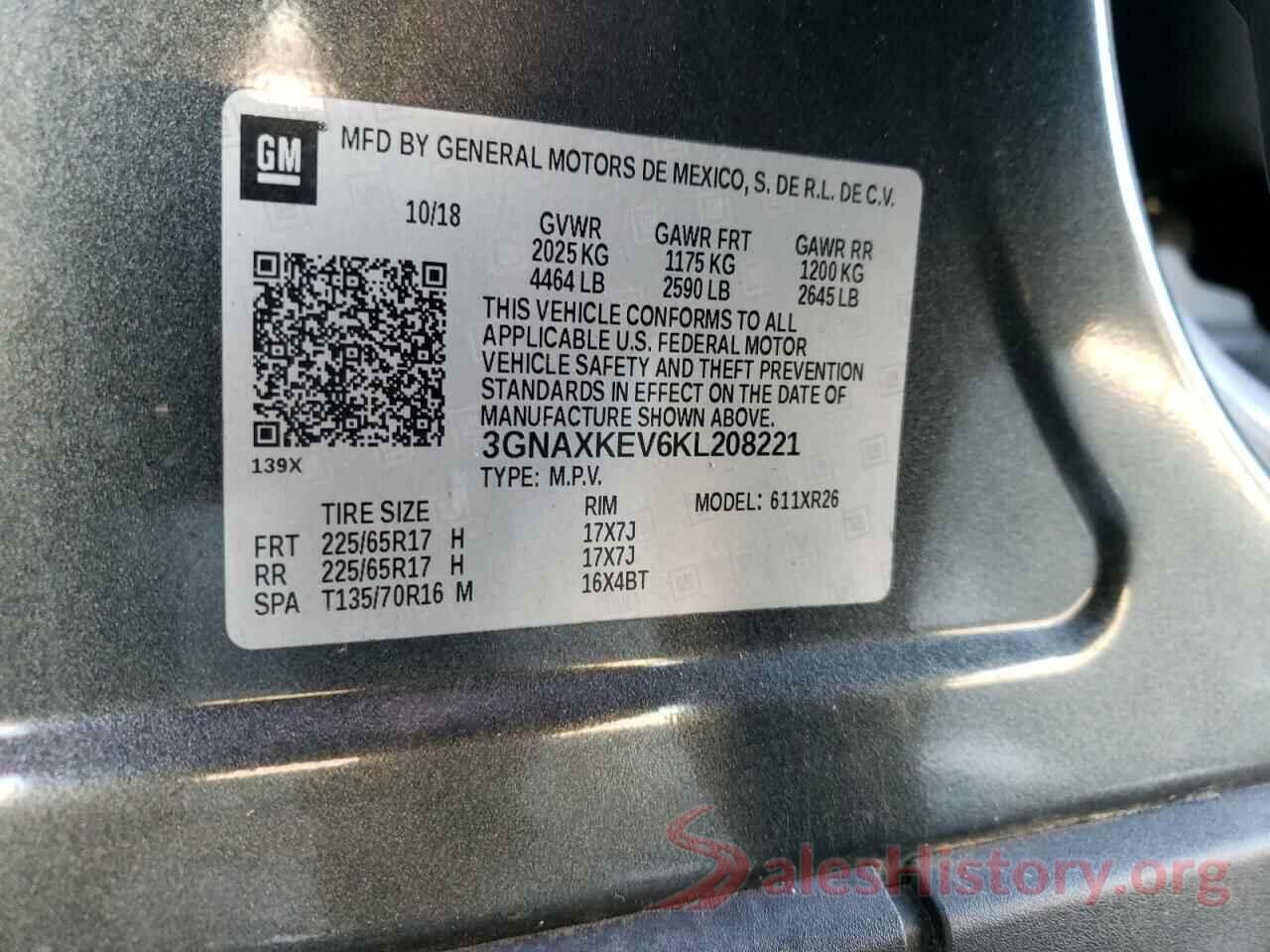 3GNAXKEV6KL208221 2019 CHEVROLET EQUINOX