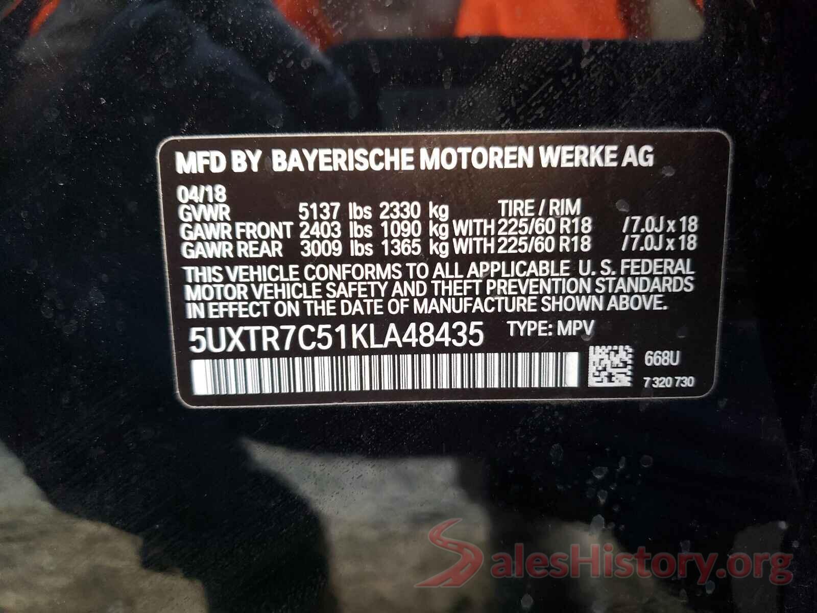 5UXTR7C51KLA48435 2019 BMW X3