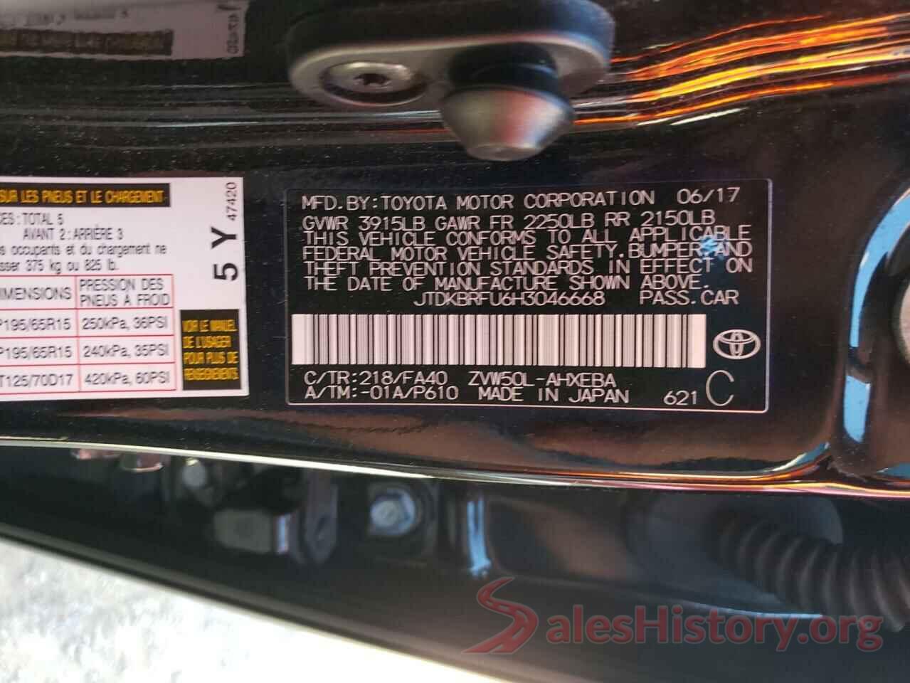 JTDKBRFU6H3046668 2017 TOYOTA PRIUS