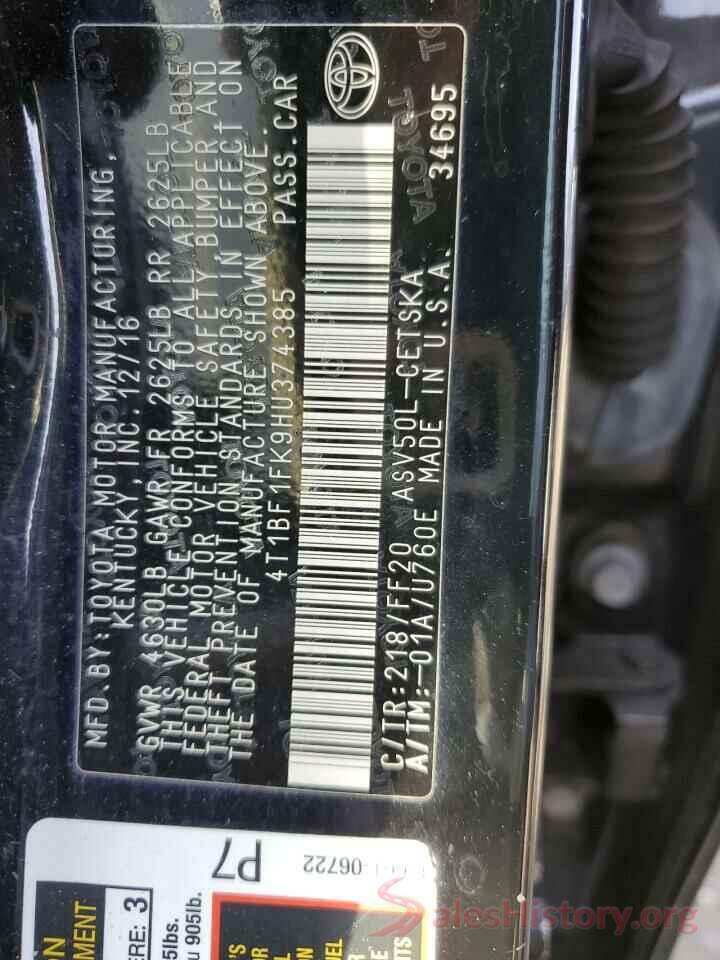 4T1BF1FK9HU374385 2017 TOYOTA CAMRY