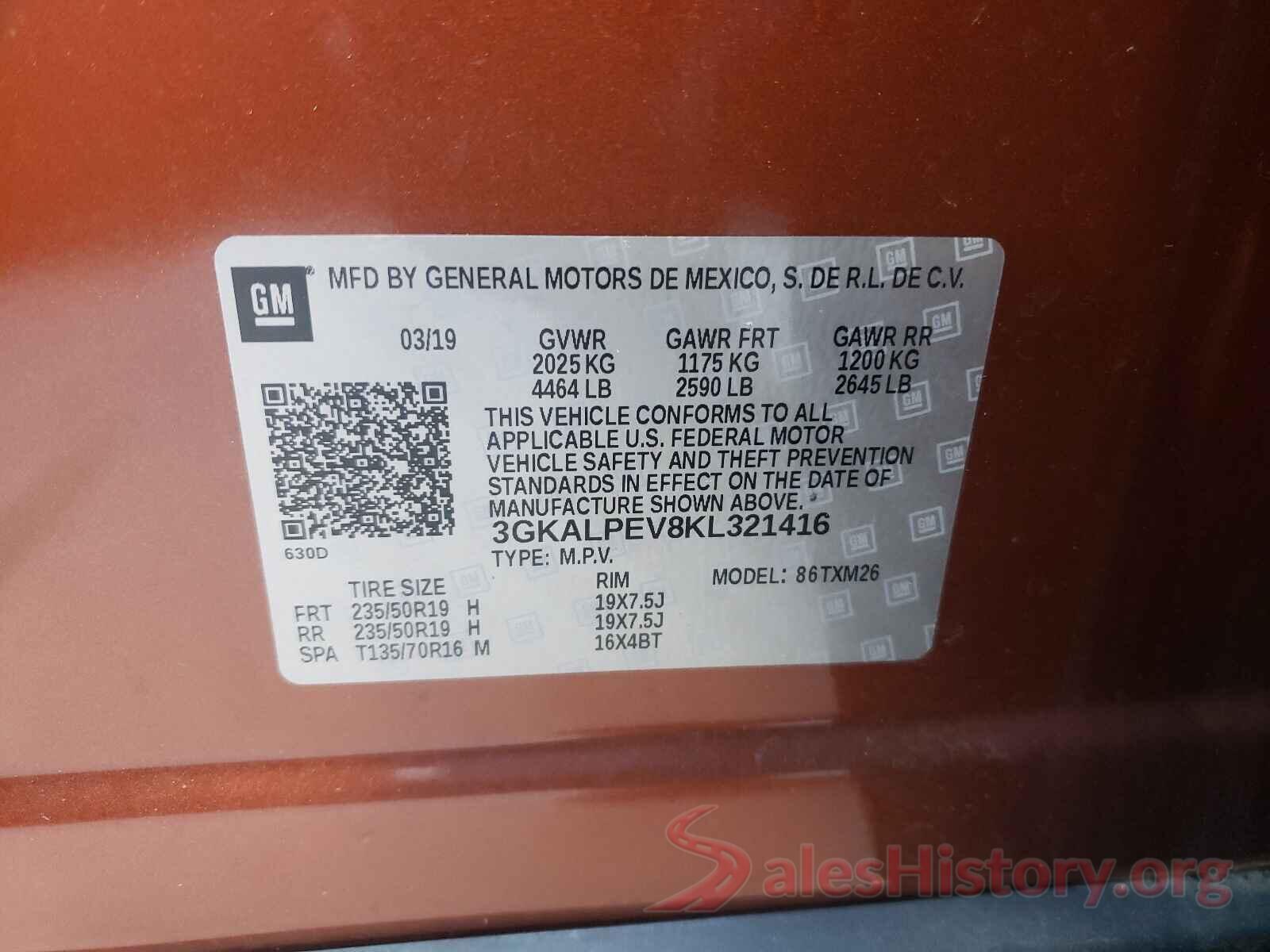 3GKALPEV8KL321416 2019 GMC TERRAIN