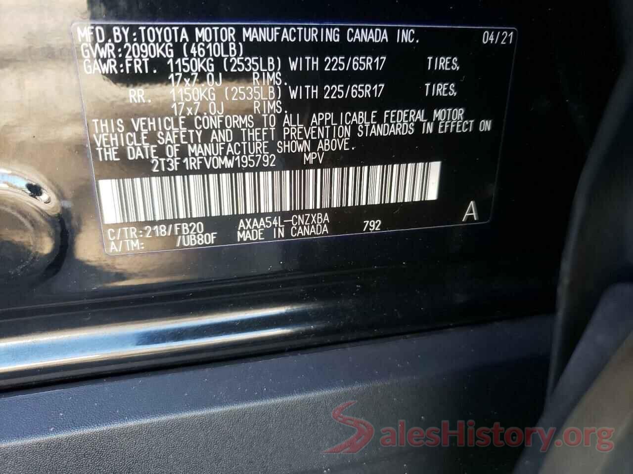 2T3F1RFV0MW195792 2021 TOYOTA RAV4