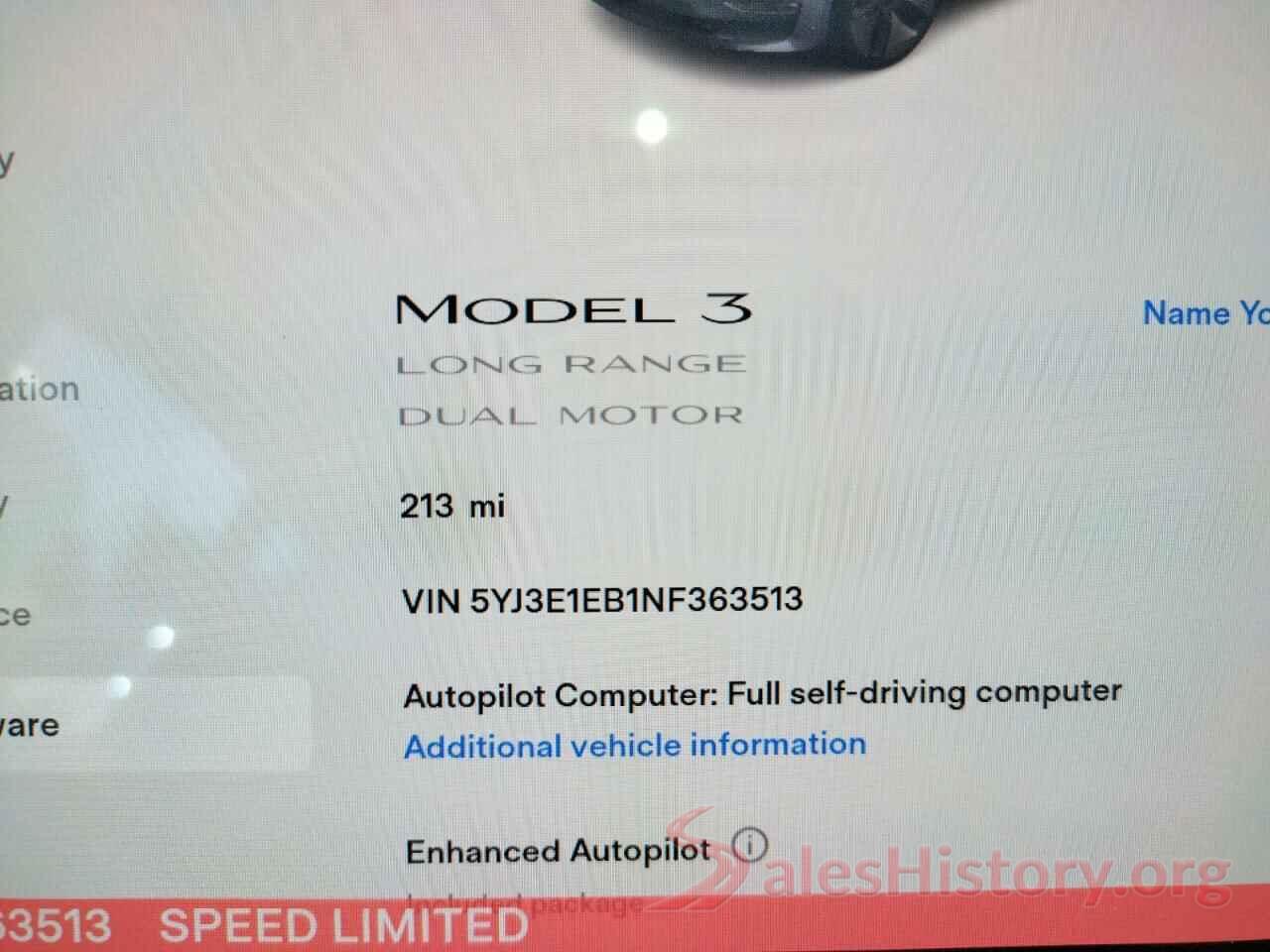 5YJ3E1EB1NF363513 2022 TESLA MODEL 3