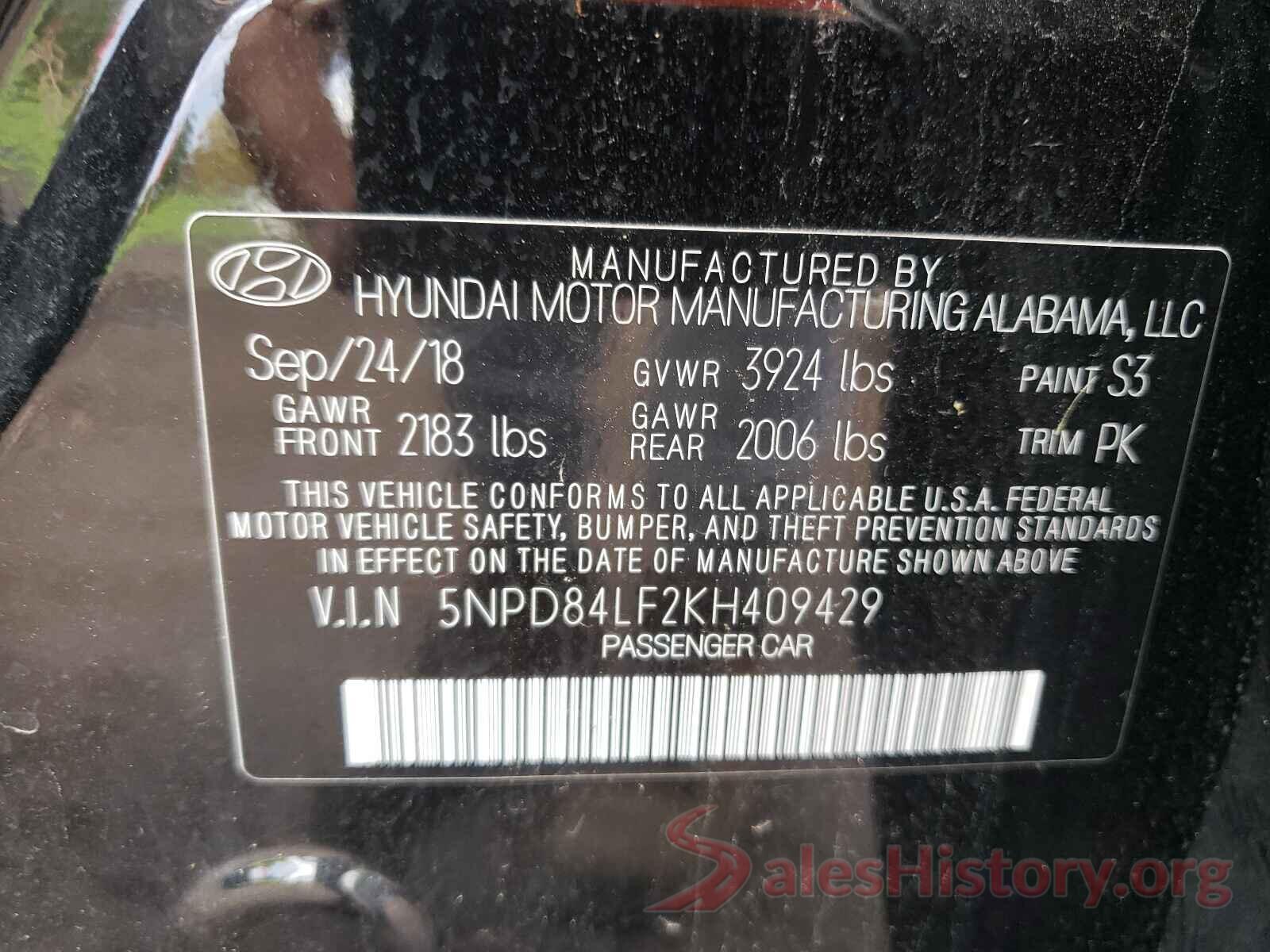 5NPD84LF2KH409429 2019 HYUNDAI ELANTRA