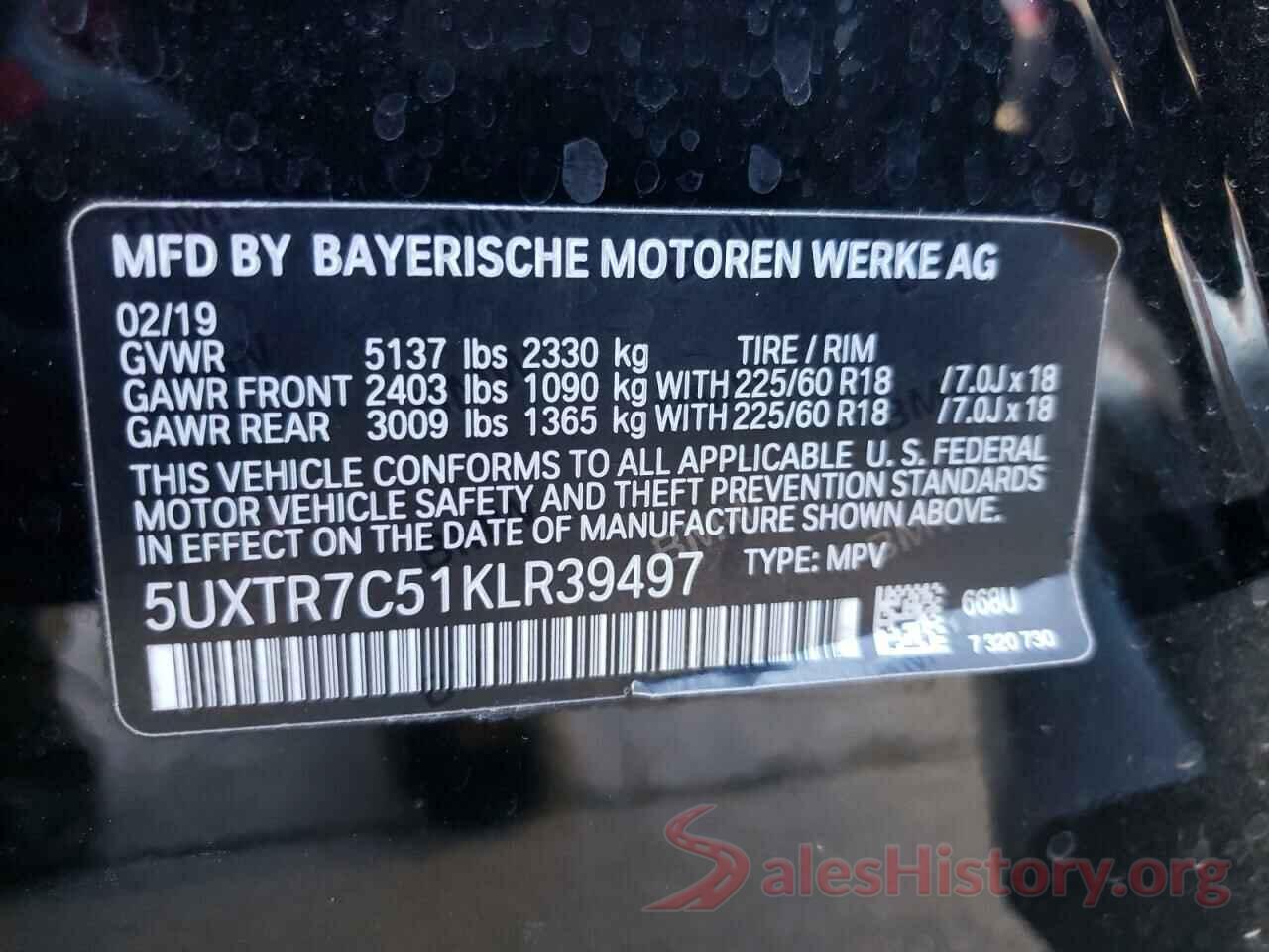 5UXTR7C51KLR39497 2019 BMW X3