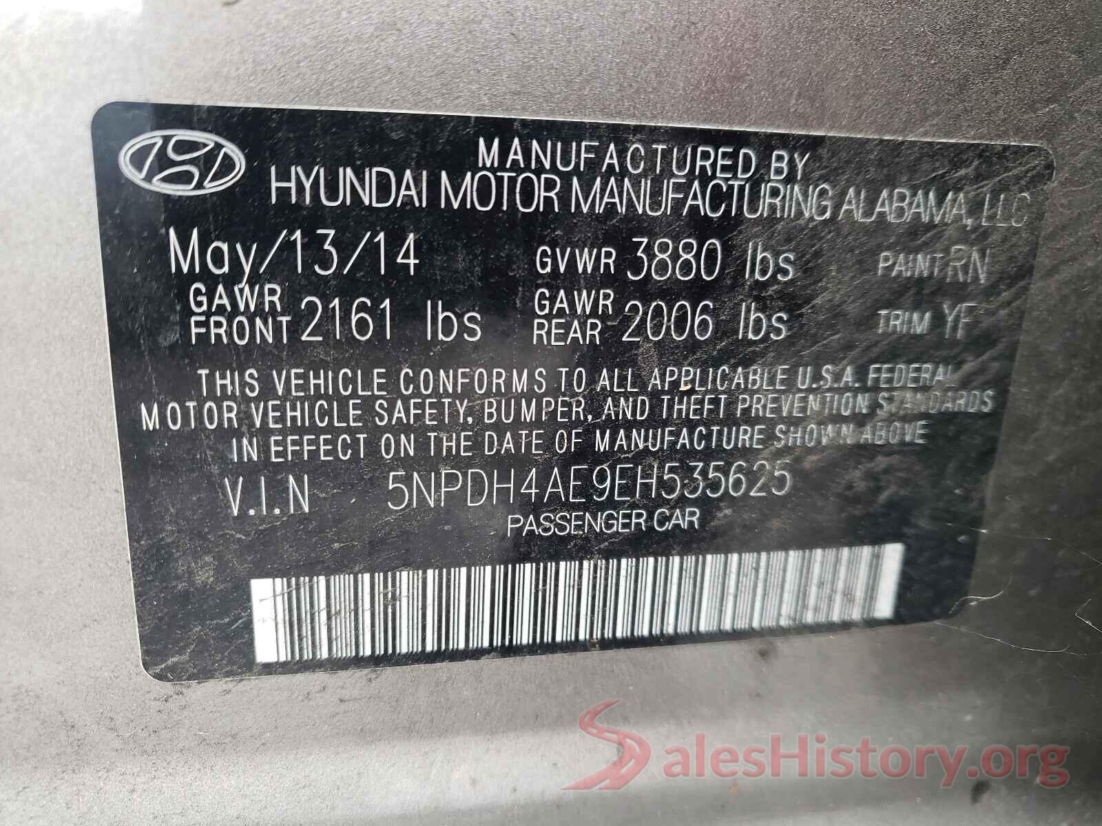 5NPDH4AE9EH535625 2014 HYUNDAI ELANTRA