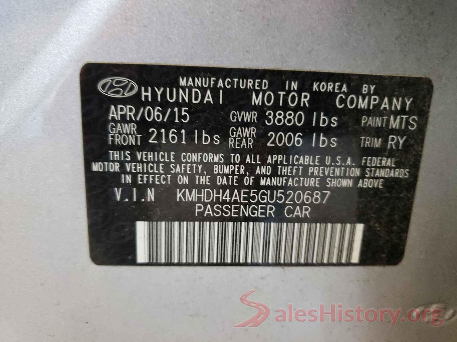 KMHDH4AE5GU520687 2016 HYUNDAI ELANTRA