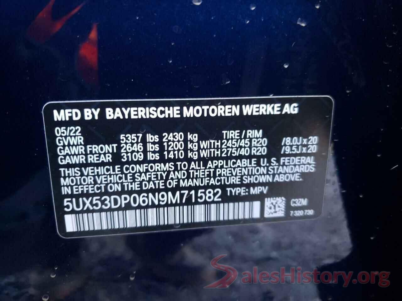 5UX53DP06N9M71582 2022 BMW X3