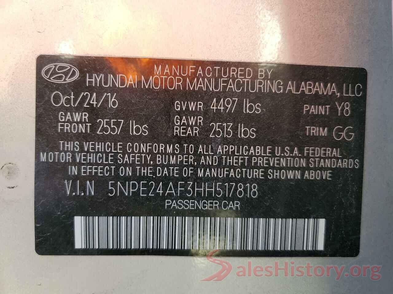 5NPE24AF3HH517818 2017 HYUNDAI SONATA