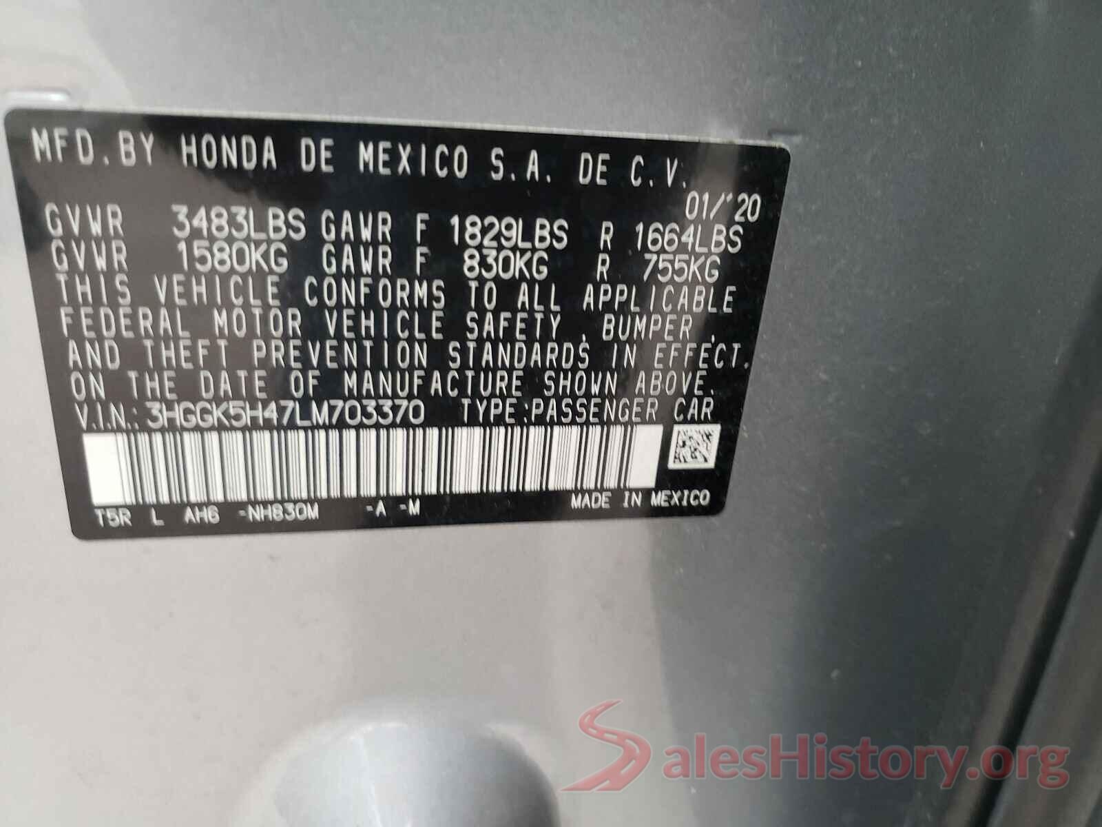 3HGGK5H47LM703370 2020 HONDA FIT