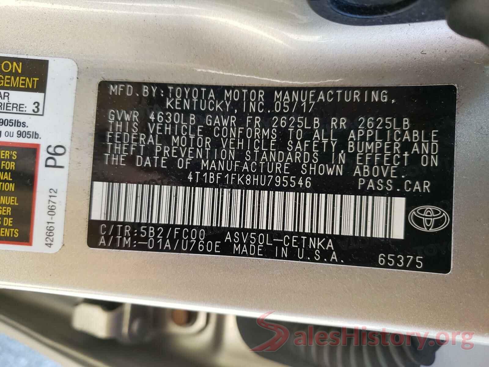 4T1BF1FK8HU795546 2017 TOYOTA CAMRY