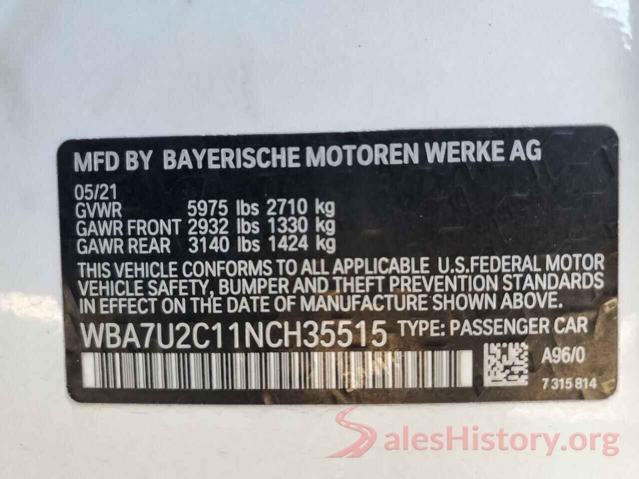 WBA7U2C11NCH35515 2022 BMW 7 SERIES