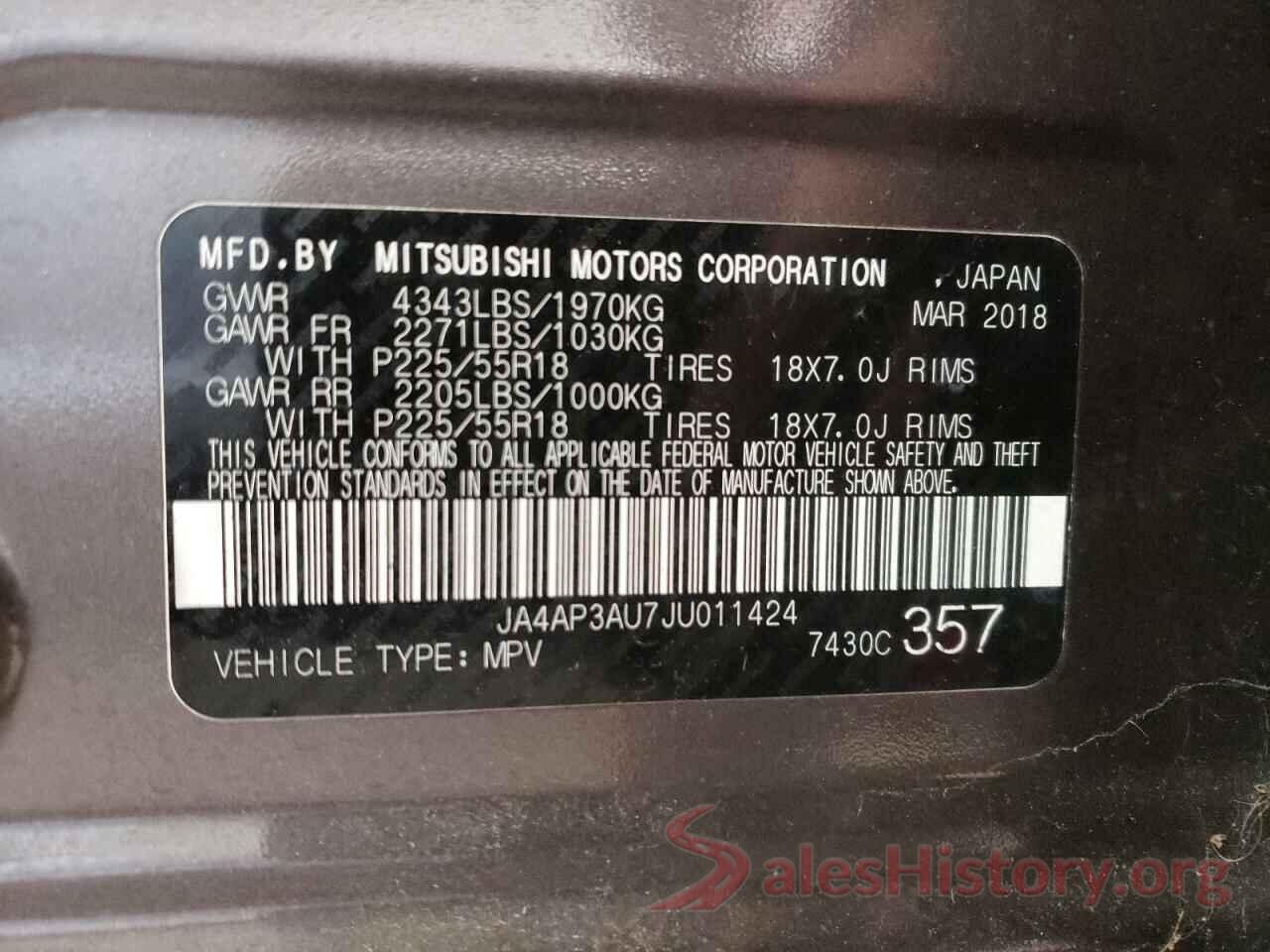 JA4AP3AU7JU011424 2018 MITSUBISHI OUTLANDER