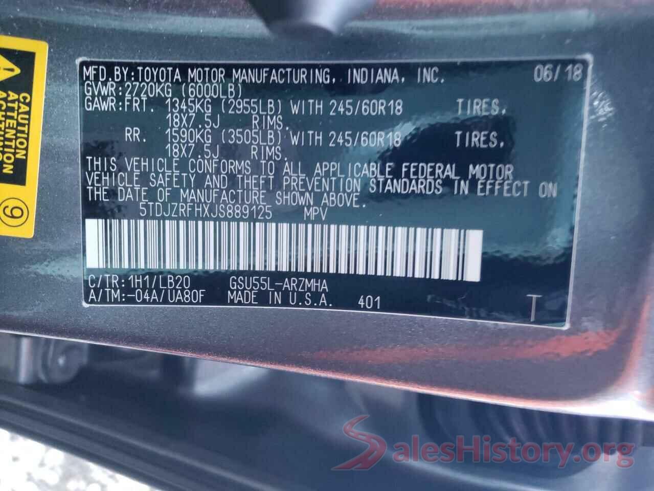 5TDJZRFHXJS889125 2018 TOYOTA HIGHLANDER