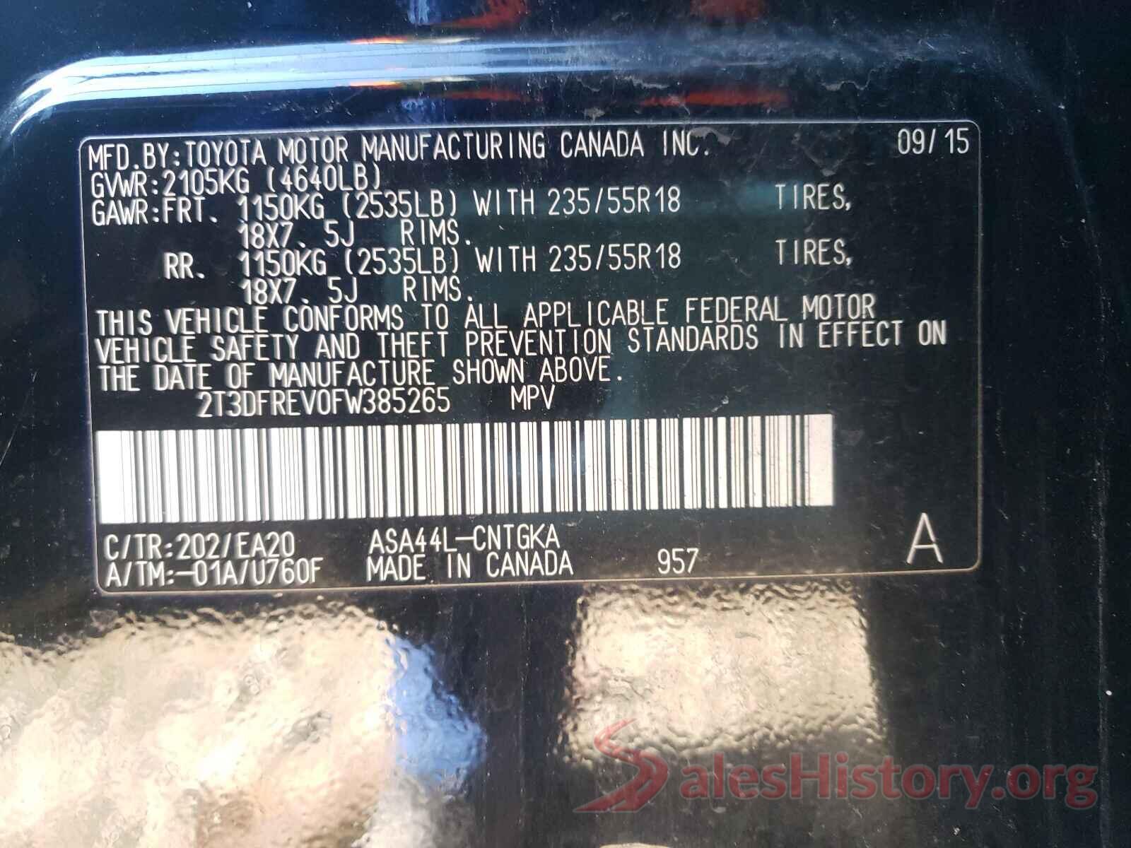 2T3DFREV0FW385265 2015 TOYOTA RAV4