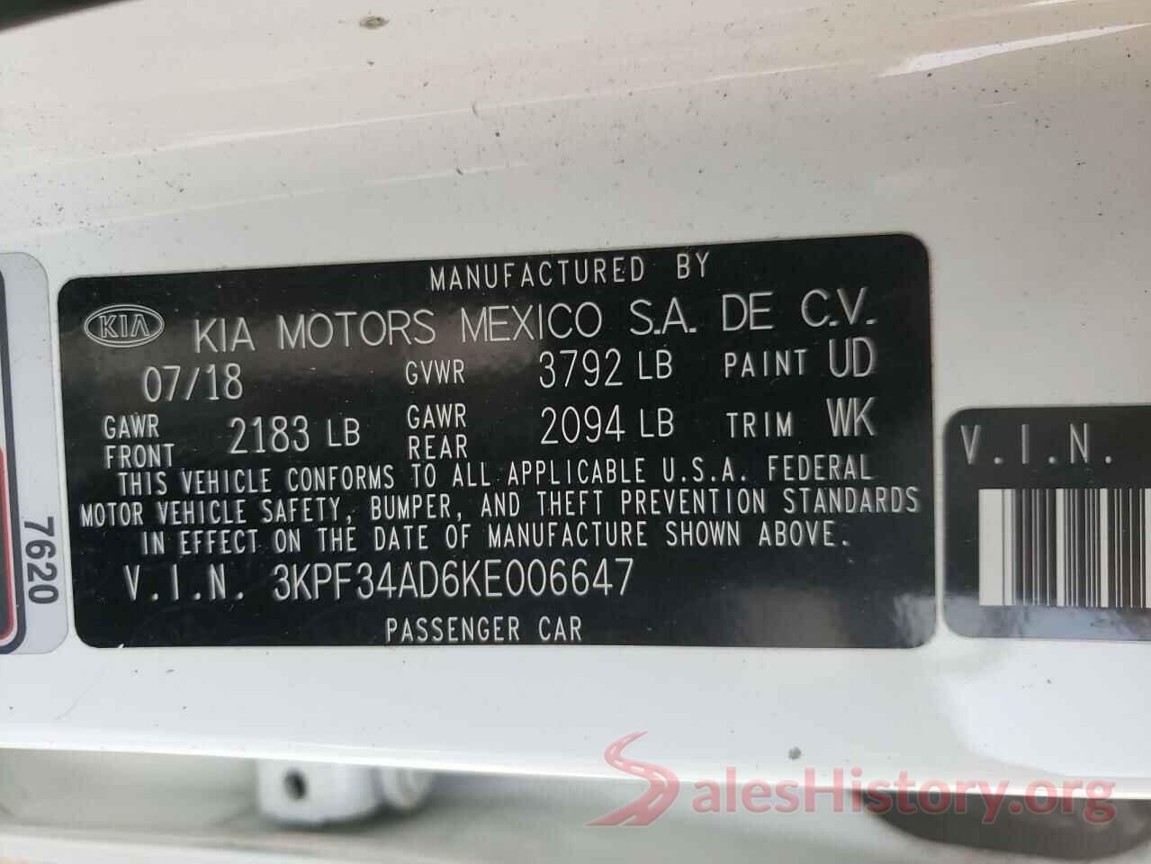 3KPF34AD6KE006647 2019 KIA FORTE