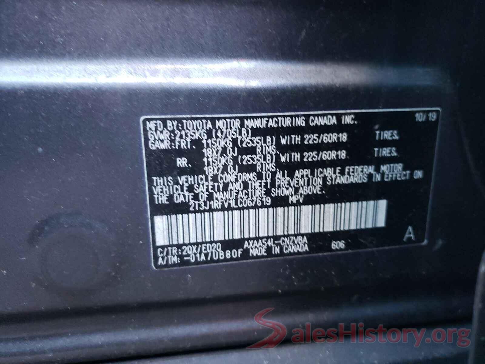 2T3J1RFV1LC067619 2020 TOYOTA RAV4