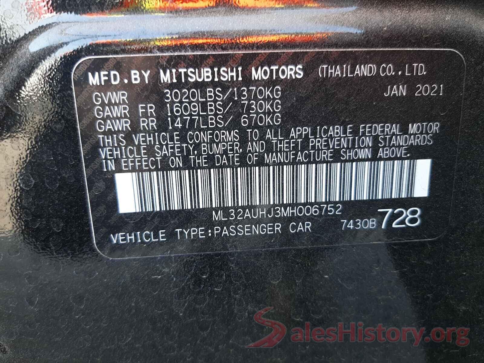 ML32AUHJ3MH006752 2021 MITSUBISHI MIRAGE