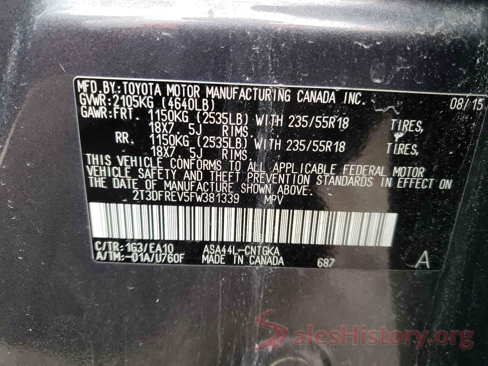 2T3DFREV5FW381339 2015 TOYOTA RAV4