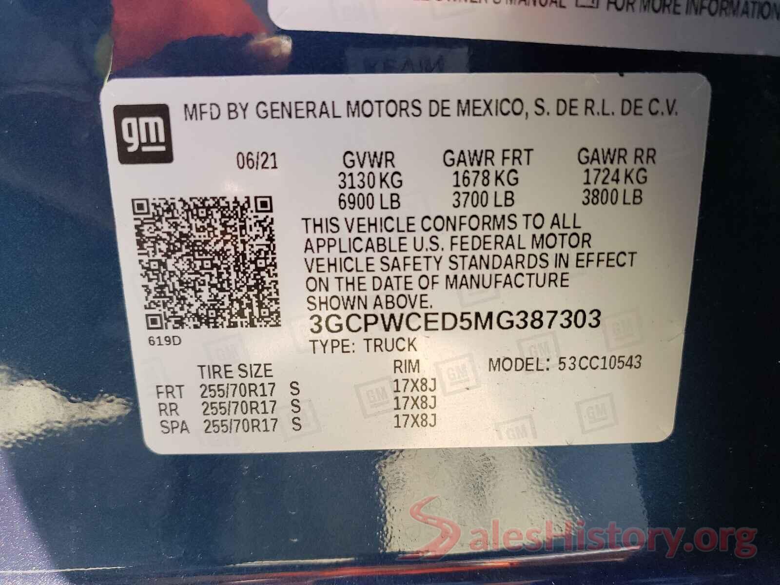 3GCPWCED5MG387303 2021 CHEVROLET SILVERADO