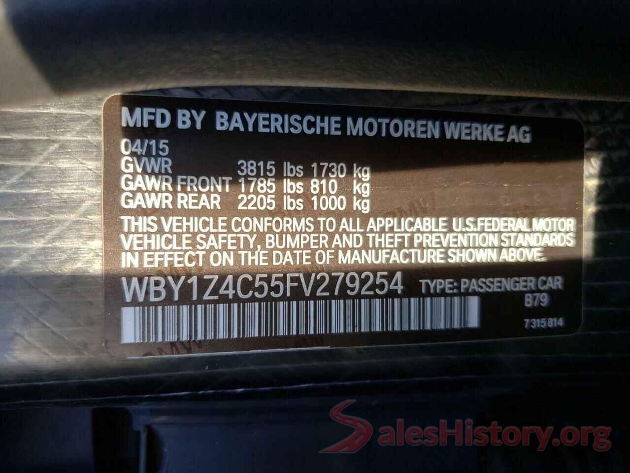 WBY1Z4C55FV279254 2015 BMW I SERIES