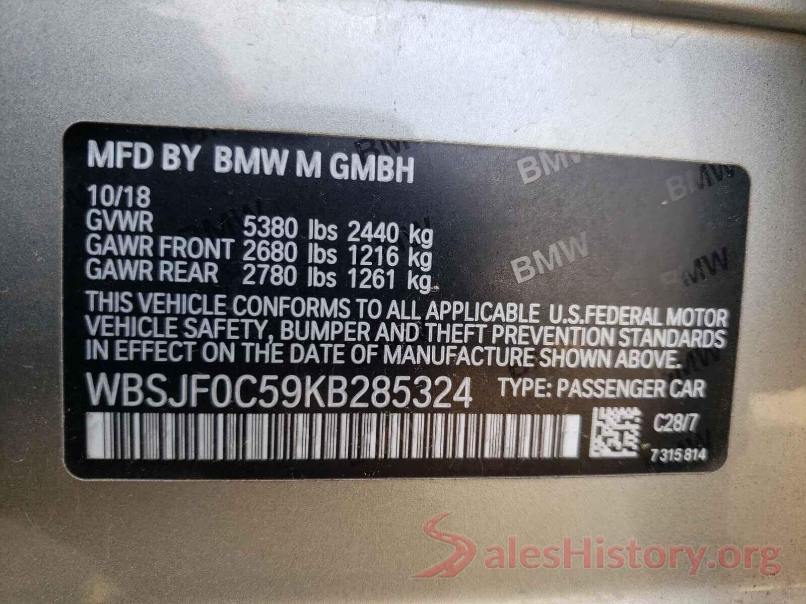 WBSJF0C59KB285324 2019 BMW M5