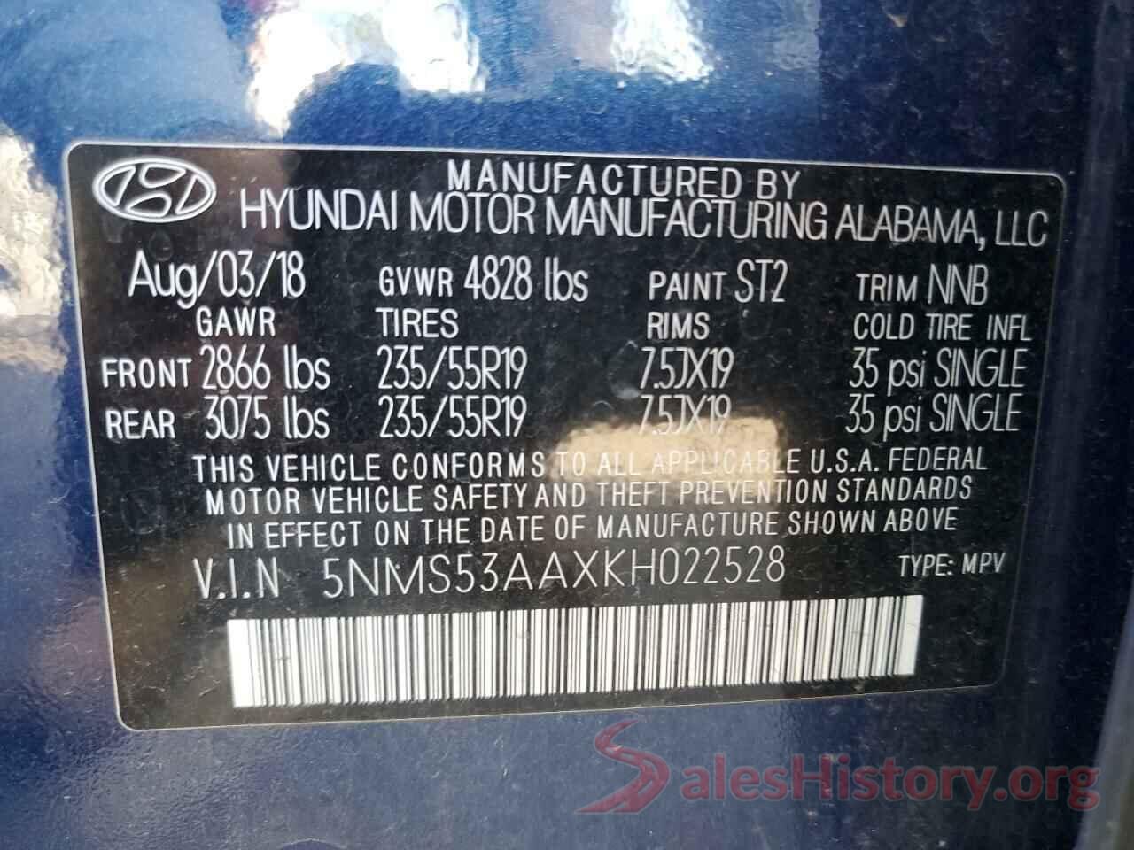 5NMS53AAXKH022528 2019 HYUNDAI SANTA FE