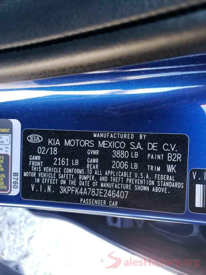 3KPFK4A78JE246407 2018 KIA FORTE