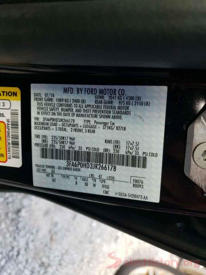 3FA6P0HD3JR266178 2018 FORD FUSION