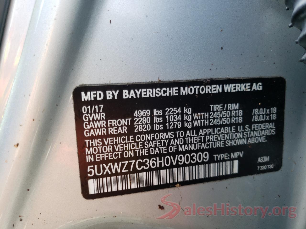 5UXWZ7C36H0V90309 2017 BMW X3