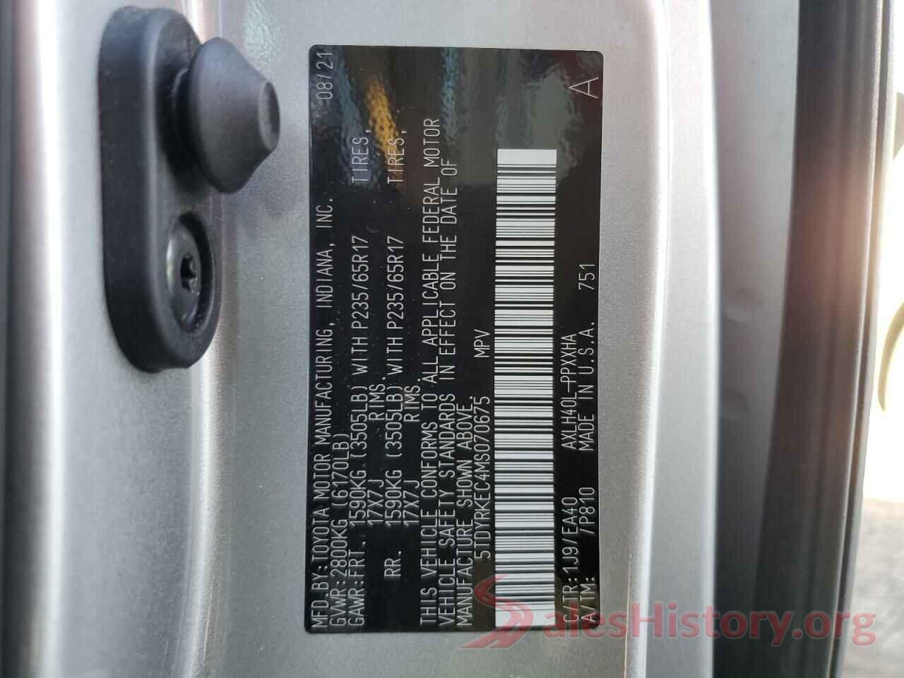 5TDYRKEC4MS070675 2021 TOYOTA SIENNA