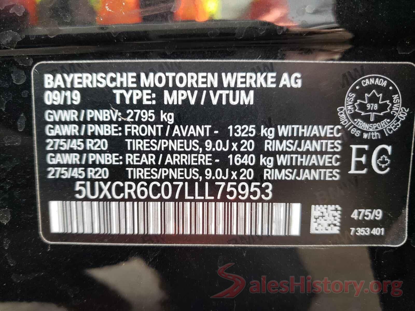 5UXCR6C07LLL75953 2020 BMW X5